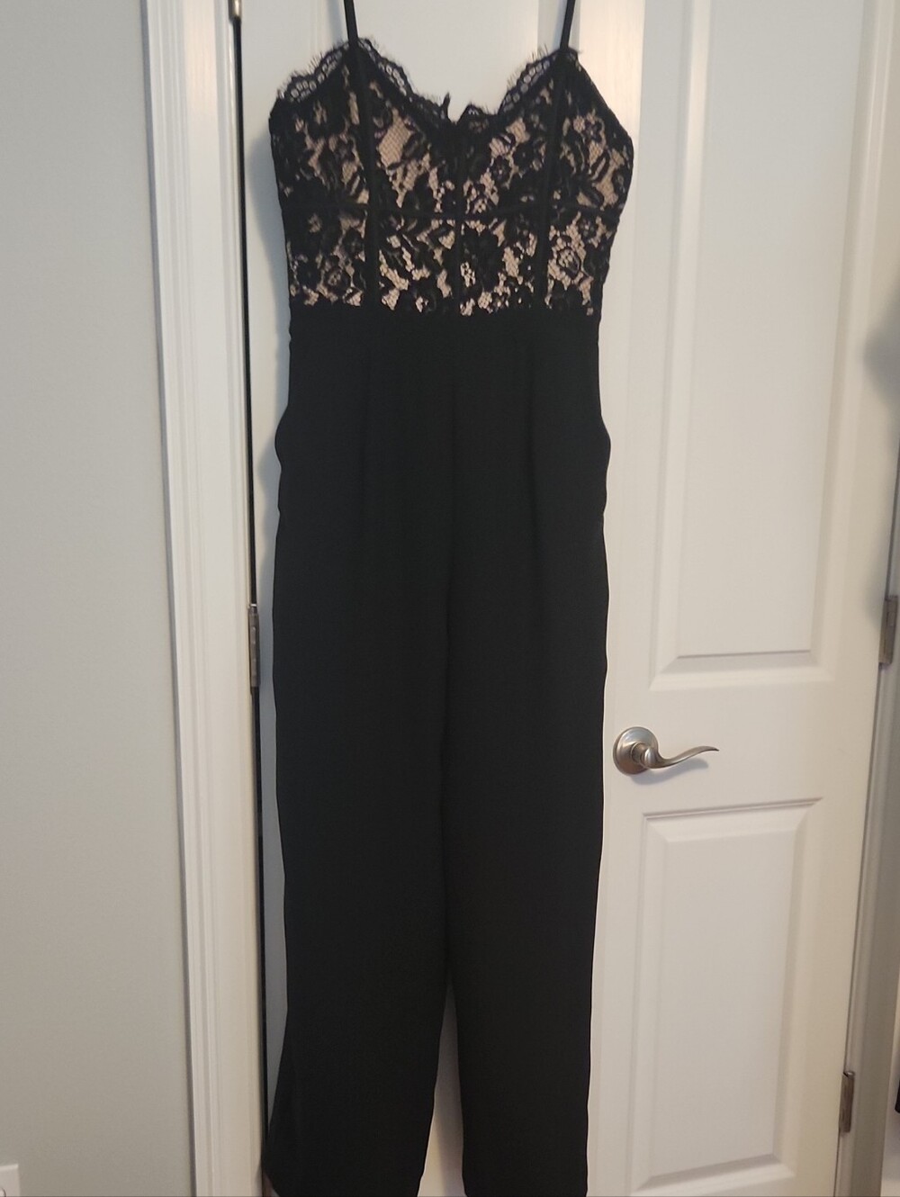 Endless Rose Black Lace-Top Straight Leg Jumpsuit